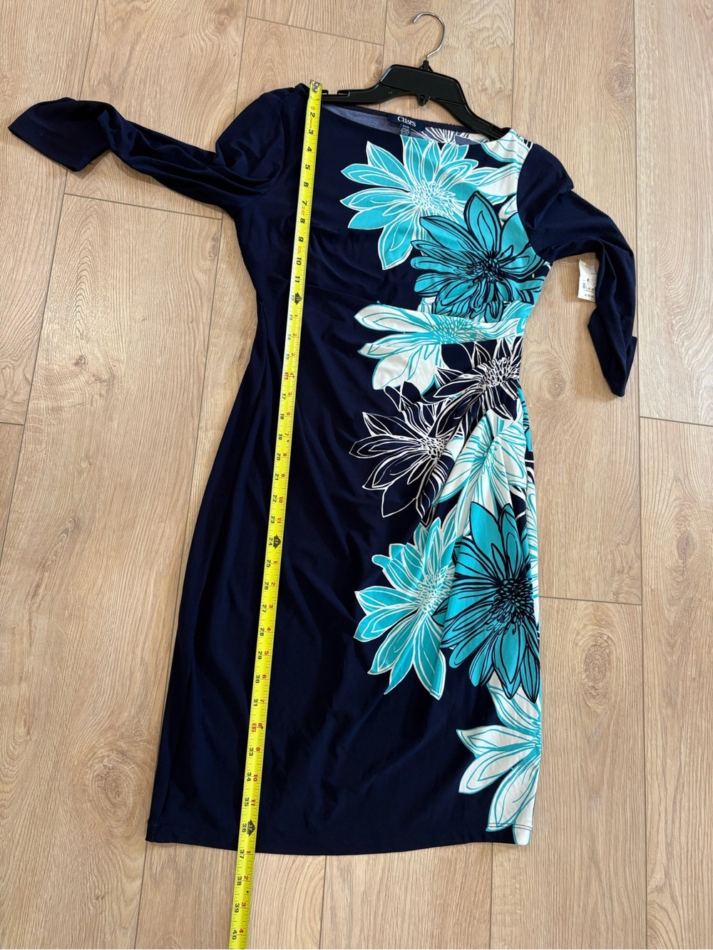 Chaps Navy Floral Sheath Dress - Teal & White Blooms size S - Picture 5 of 7